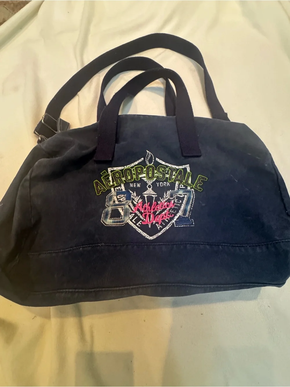 Aeropostale Navy Canvas Duffel with Embroidered Crest